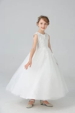 Une Ligne Perlée Robe Blanche De Fille Avec Des Appliques -Zapaka CGLLY30120 20White 20 2