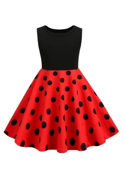 Pois Blancs Robes Vintage Fille Sans Manches -Zapaka CGLLY30241 20Red 20 1