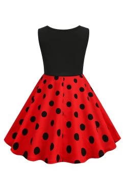 Pois Blancs Robes Vintage Fille Sans Manches -Zapaka CGLLY30241 Red 3