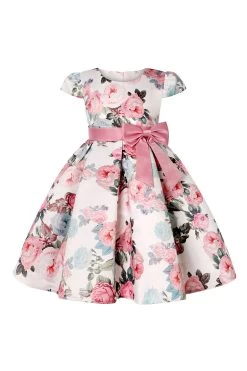 Robe Bleue Fleurie Pour Filles Avec Nœud Papillon -Zapaka CGLLY30243 20Pink 20 1