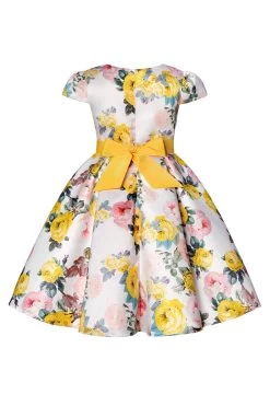 Robe Bleue Fleurie Pour Filles Avec Nœud Papillon -Zapaka CGLLY30243 Yellow 2