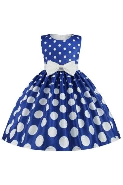 Robe De Fille à Pois Bleu Foncé Avec Nœud Papillon 19 Robe De Fille à Pois Bleu Foncé Avec Nœud Papillon -Zapaka CGLLY30245 20Blue 20 1