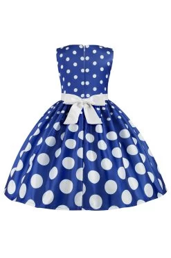 Robe De Fille à Pois Bleu Foncé Avec Nœud Papillon 20 Robe De Fille à Pois Bleu Foncé Avec Nœud Papillon -Zapaka CGLLY30245 Blue 3
