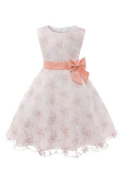 Broderie Bleue Dentelle Robe Pour Filles Avec Nœud Papillon -Zapaka CGLLY30249 20Peach 20 1