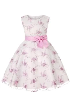 Broderie Bleue Dentelle Robe Pour Filles Avec Nœud Papillon -Zapaka CGLLY30249 20Pink 20 1