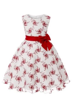 Broderie Bleue Dentelle Robe Pour Filles Avec Nœud Papillon -Zapaka CGLLY30249 20Red 20 1
