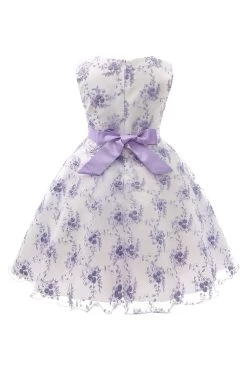 Broderie Bleue Dentelle Robe Pour Filles Avec Nœud Papillon -Zapaka CGLLY30249 Lilac 2