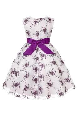 Broderie Bleue Dentelle Robe Pour Filles Avec Nœud Papillon -Zapaka CGLLY30249 Purple 2