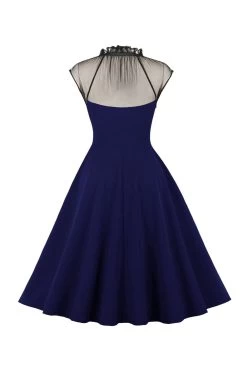 Noir A Line Robe Vintage Des Années 50 Avec Boutons -Zapaka CGLLY30391 20Dark 20Blue 20 2