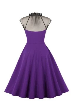 Noir A Line Robe Vintage Des Années 50 Avec Boutons -Zapaka CGLLY30391 20Purple 20 2