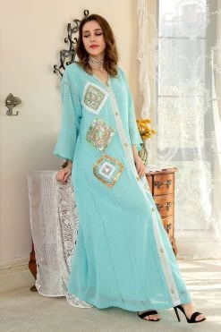 Paillettes Abricot Long Marocain Caftan -Zapaka CGLLY30447 20Light 20Blue 20 2