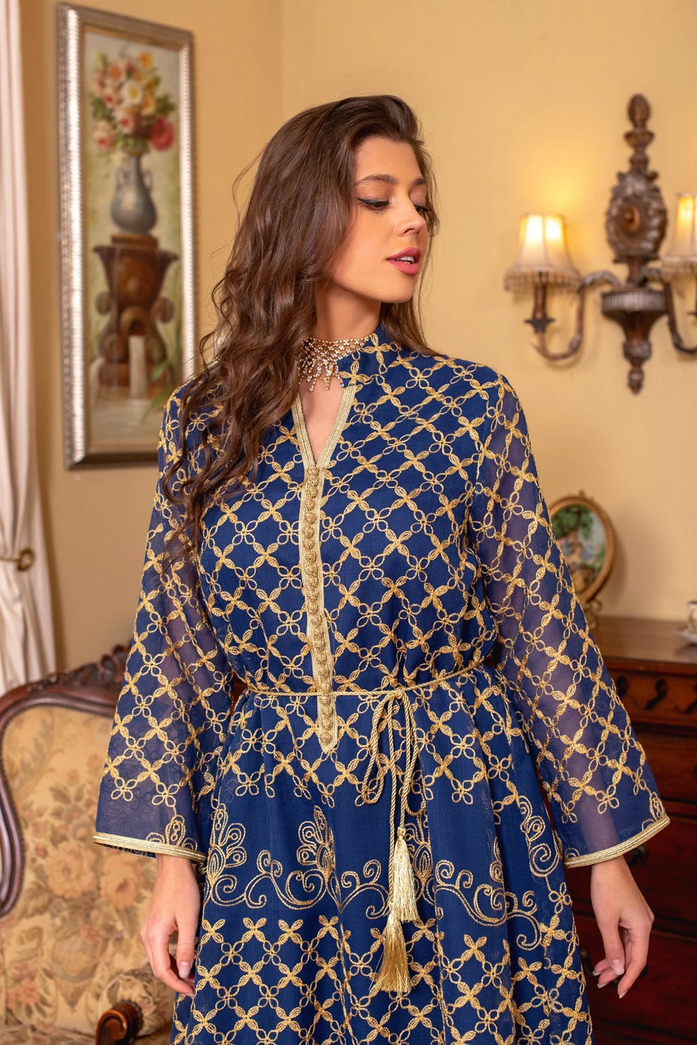 Robe Maxi Abaya Brodée élégante Et Verte 6 Robe Maxi Abaya Brodée élégante Et Verte – Image 4