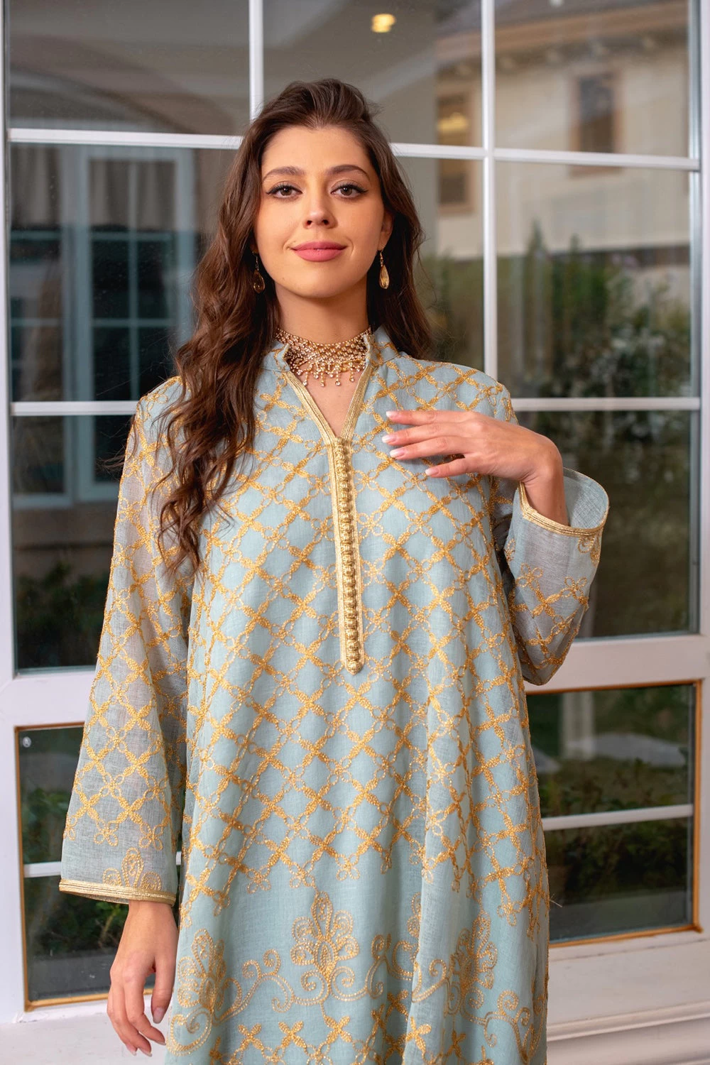 Robe Maxi Abaya Brodée élégante Et Verte 9 Robe Maxi Abaya Brodée élégante Et Verte – Image 7