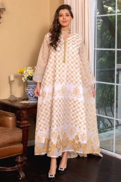 Robe Maxi Abaya Brodée élégante Et Verte 22 Robe Maxi Abaya Brodée élégante Et Verte -Zapaka CGLLY30449 20White 20 1