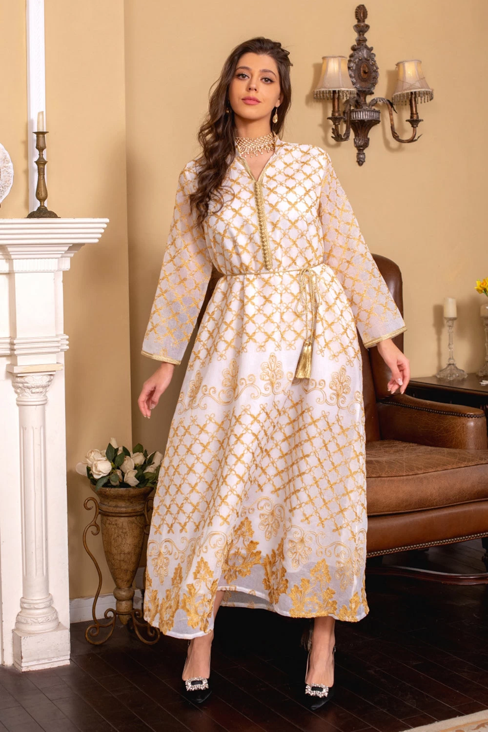 Robe Maxi Abaya Brodée élégante Et Verte 14 Robe Maxi Abaya Brodée élégante Et Verte – Image 12