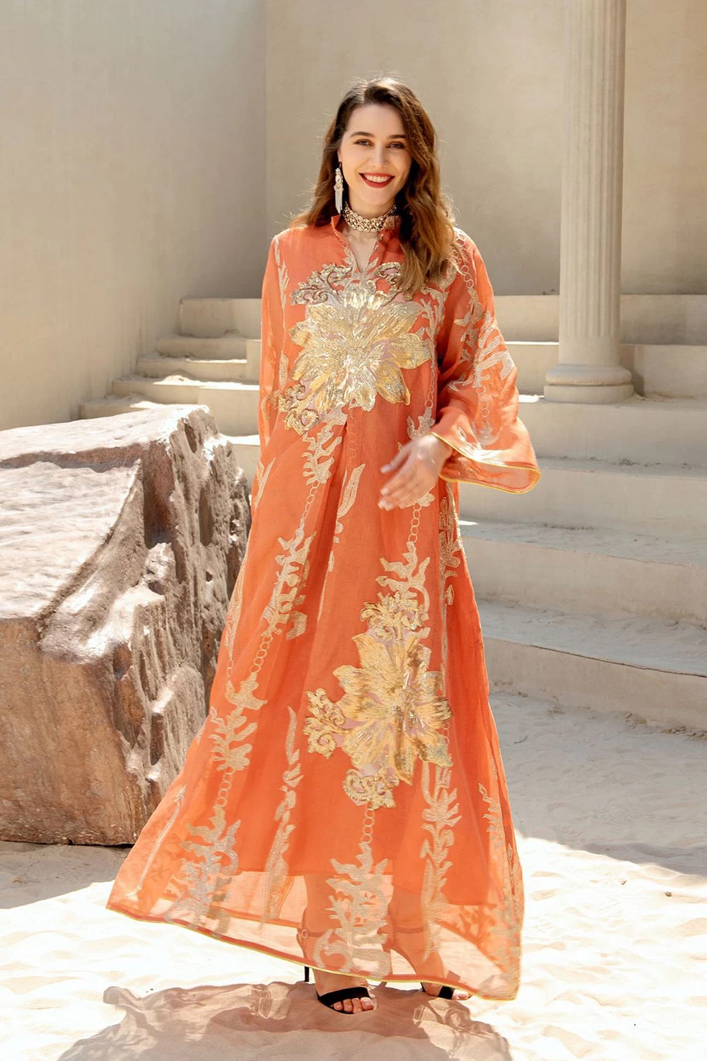 Broderie à Paillettes Bleu Caftan Femmes Robe Arabe 16 Broderie à Paillettes Bleu Caftan Femmes Robe Arabe – Image 14