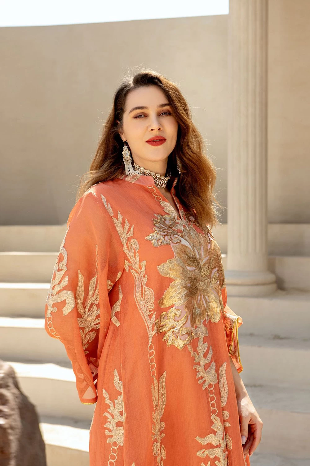 Broderie à Paillettes Bleu Caftan Femmes Robe Arabe 17 Broderie à Paillettes Bleu Caftan Femmes Robe Arabe – Image 15