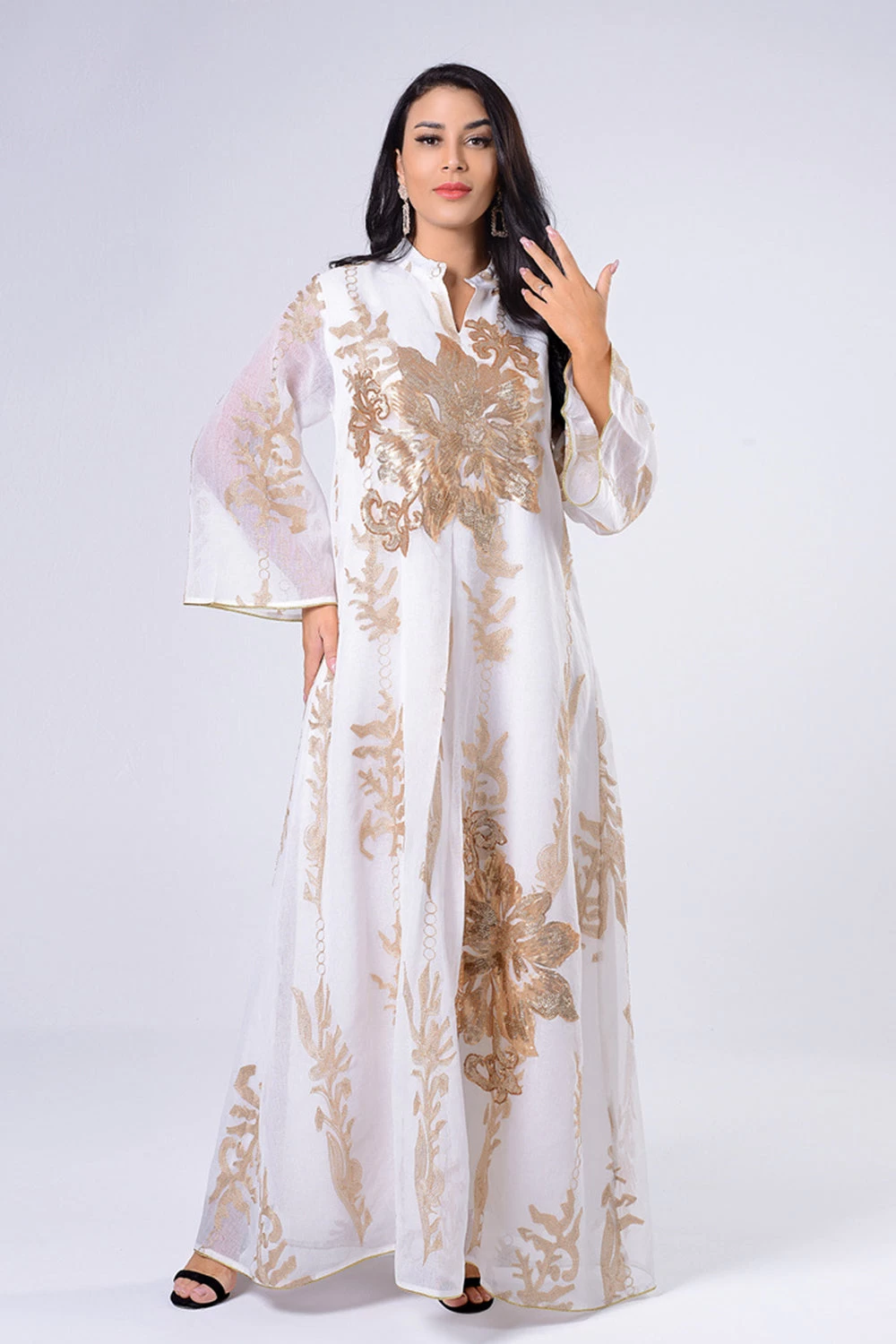 Broderie à Paillettes Bleu Caftan Femmes Robe Arabe 3 Broderie à Paillettes Bleu Caftan Femmes Robe Arabe