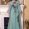 Élégante Broderie Vert Clair Robe Longue Abaya -Zapaka CGLLY30455 20Green 20 1