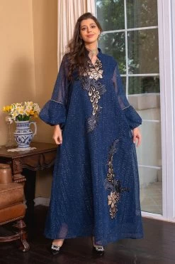 Élégante Broderie Vert Clair Robe Longue Abaya 22 Élégante Broderie Vert Clair Robe Longue Abaya -Zapaka CGLLY30455 20Navy 20 1