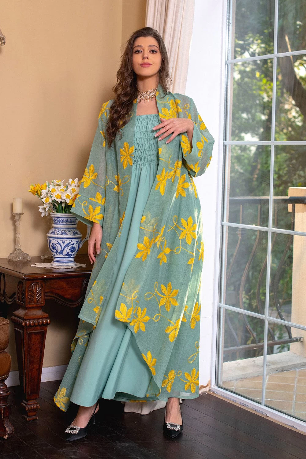 Bleu Abaya 2 Pièces Set Robe De Prière élégante 15 Bleu Abaya 2 Pièces Set Robe De Prière élégante – Image 13