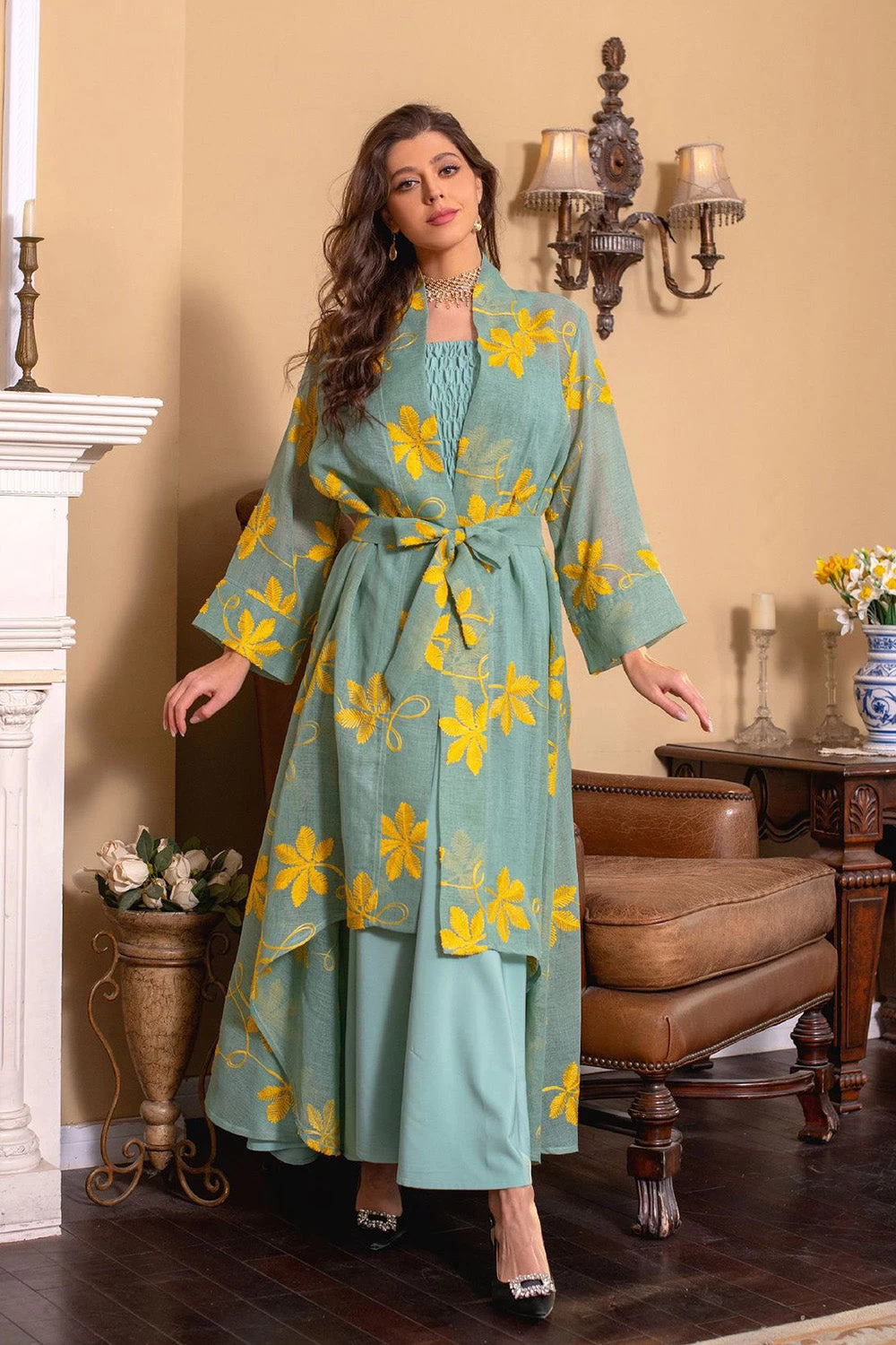 Bleu Abaya 2 Pièces Set Robe De Prière élégante 16 Bleu Abaya 2 Pièces Set Robe De Prière élégante – Image 14