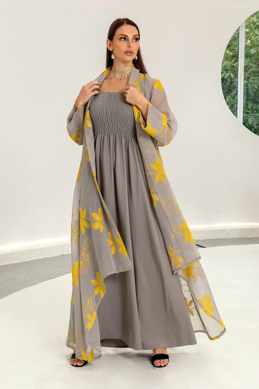 Bleu Abaya 2 Pièces Set Robe De Prière élégante 8 Bleu Abaya 2 Pièces Set Robe De Prière élégante – Image 6