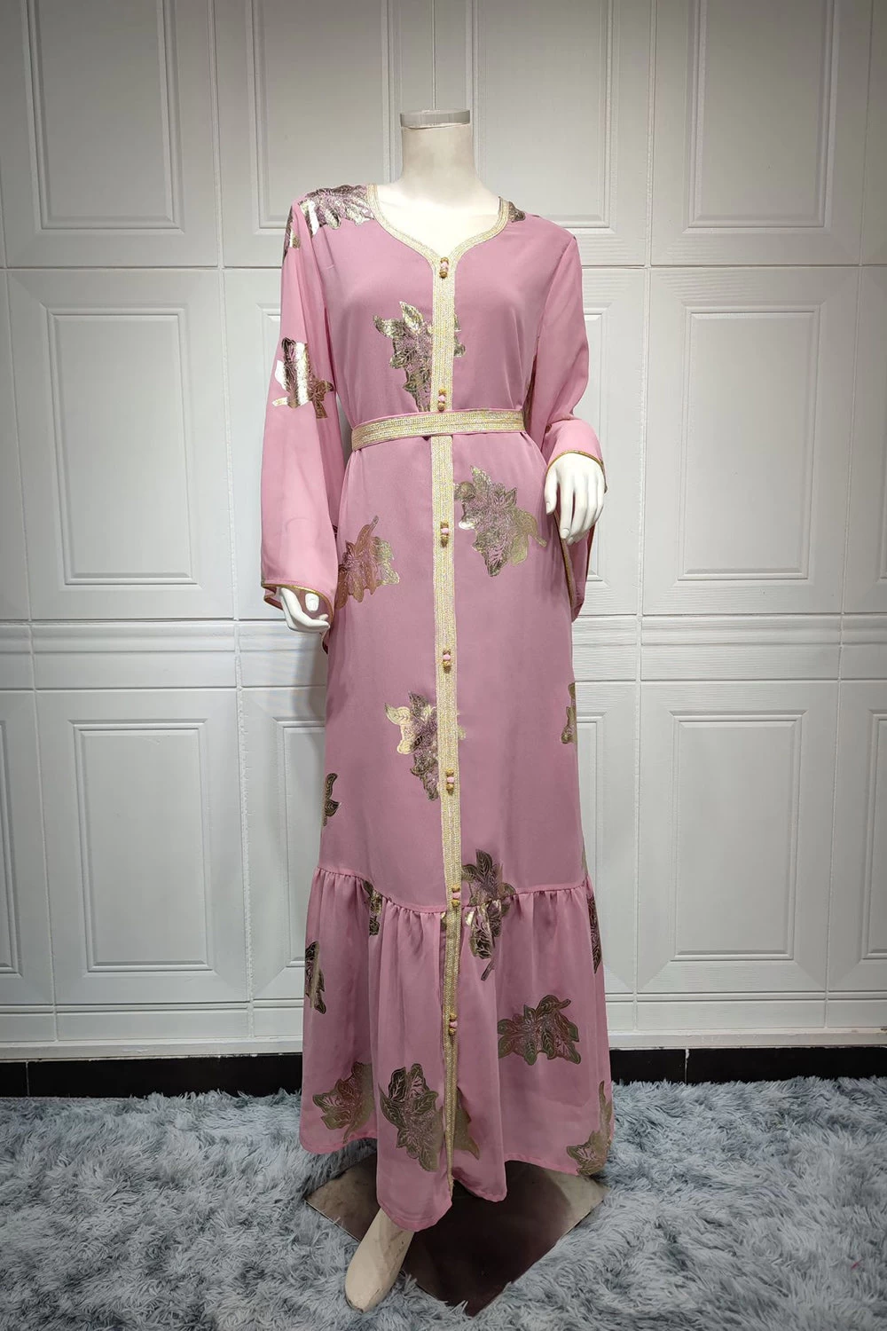 Robe Abaya Imprimée Bleu Mousseline De Style Du Moyen-Orient 16 Robe Abaya Imprimée Bleu Mousseline De Style Du Moyen-Orient – Image 14