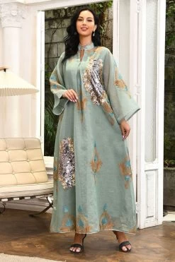 Paillettes Brodées Abayas Maxi Robes 26 Paillettes Brodées Abayas Maxi Robes -Zapaka CGLLY30468 20Green 20 2
