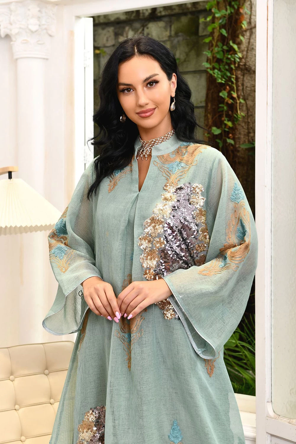 Paillettes Brodées Abayas Maxi Robes 13 Paillettes Brodées Abayas Maxi Robes – Image 11