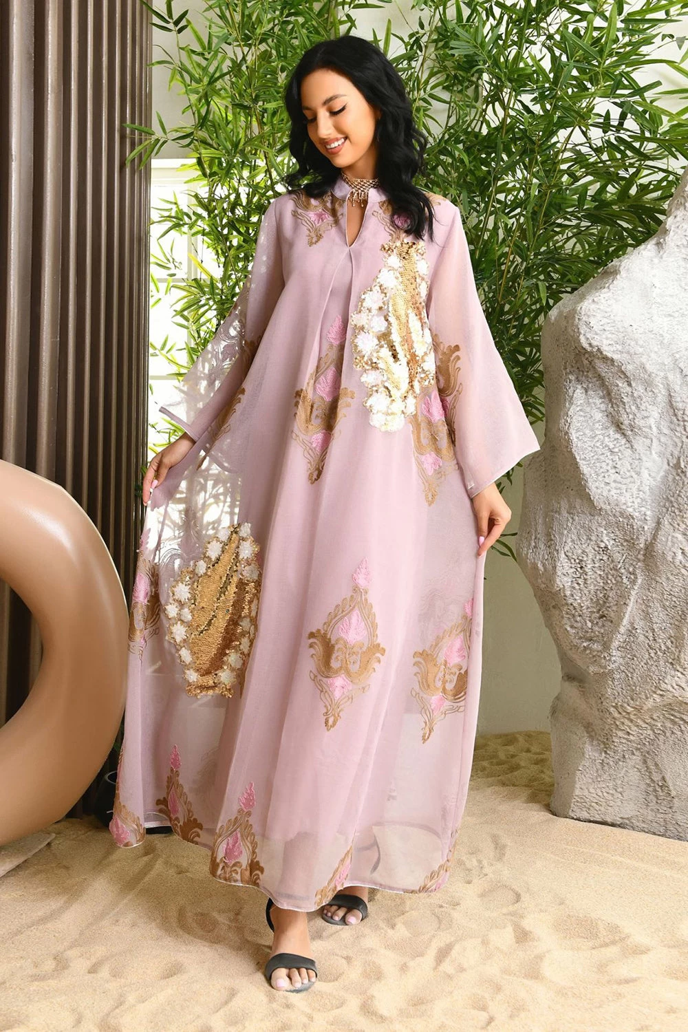 Paillettes Brodées Abayas Maxi Robes 5 Paillettes Brodées Abayas Maxi Robes – Image 3