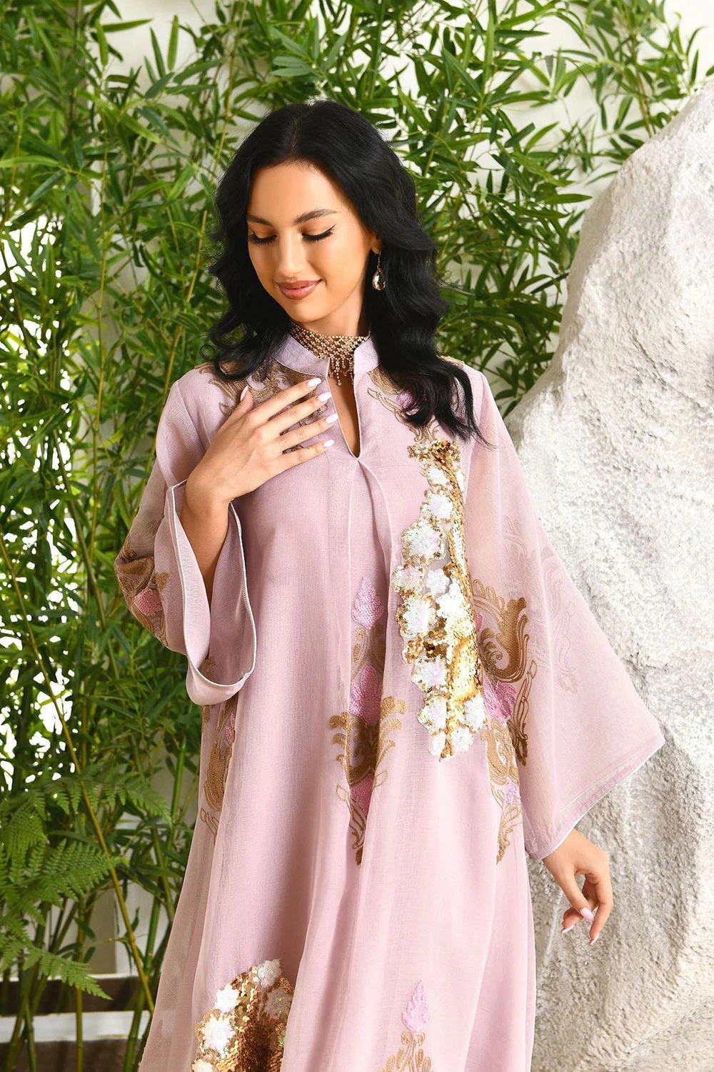 Paillettes Brodées Abayas Maxi Robes 4 Paillettes Brodées Abayas Maxi Robes – Image 2