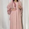 Robe Caftan Abaya Brodée à Manches Longues Avec écharpe -Zapaka CGLLY30472 20Pink 20 1