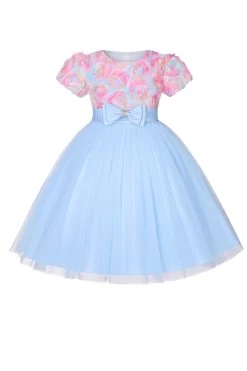 Une Ligne Bijou Col Tulle Vert Robe Fille -Zapaka CGLLY30685 20Blue 20 1
