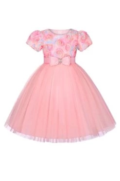 Une Ligne Bijou Col Tulle Vert Robe Fille -Zapaka CGLLY30685 20Pink 20 1
