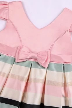 Une Robe De Fille Rouge à Col V Avec Manches Casquettes -Zapaka CGLLY30687 20Pink 20 3