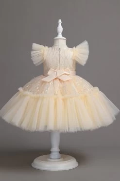 Une Ligne Jewel Col Robe Red Girl Avec Nœud Papillon -Zapaka CGLLY30691 20Champagne 20 3