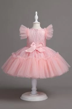 Une Ligne Jewel Col Robe Red Girl Avec Nœud Papillon -Zapaka CGLLY30691 20Pink 20 3