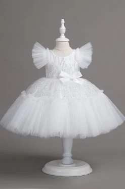 Une Ligne Jewel Col Robe Red Girl Avec Nœud Papillon -Zapaka CGLLY30691 20White 20 1