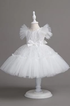 Une Ligne Jewel Col Robe Red Girl Avec Nœud Papillon -Zapaka CGLLY30691 20White 20 2