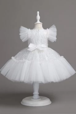 Une Ligne Jewel Col Robe Red Girl Avec Nœud Papillon -Zapaka CGLLY30691 20White 20 3