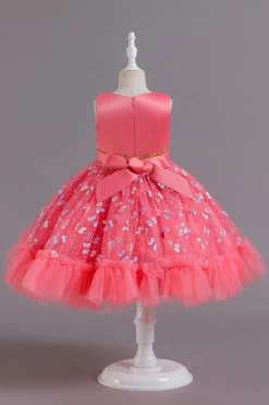Une Ligne Robe De Soirée Fille Rose à Col Bijou Avec Appliques -Zapaka CGLLY30692 20Coral 20 2