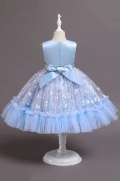 Une Ligne Robe De Soirée Fille Rose à Col Bijou Avec Appliques -Zapaka CGLLY30692 20Light 20Blue 20 2