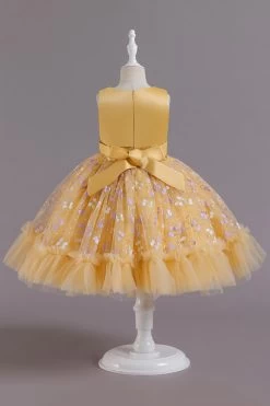 Une Ligne Robe De Soirée Fille Rose à Col Bijou Avec Appliques -Zapaka CGLLY30692 20Yellow 20 2