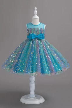 Une Ligne Robe De Soirée Pour Fille Blush à Col Bijou Avec Nœud Papillon -Zapaka CGLLY30698 20Blue 20 1