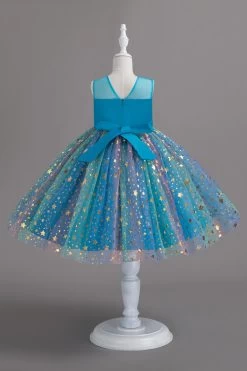 Une Ligne Robe De Soirée Pour Fille Blush à Col Bijou Avec Nœud Papillon -Zapaka CGLLY30698 20Blue 20 3