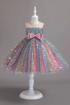 Une Ligne Robe De Soirée Pour Fille Blush à Col Bijou Avec Nœud Papillon -Zapaka CGLLY30698 20Blush 20 2