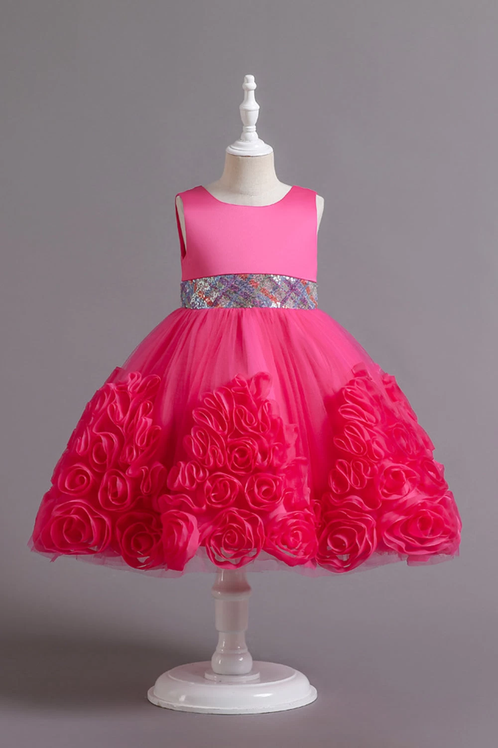 Fuchsia A Line Sequin Flower Girls' Party Dress Avec Nœud 3 Fuchsia A Line Sequin Flower Girls' Party Dress Avec Nœud