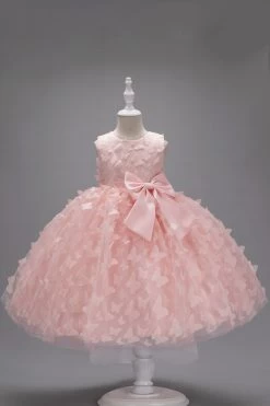 Champagne Princesse Papillon Tulle Robe De Fille Avec Nœud -Zapaka CGLLY30704 20Pink 20 1