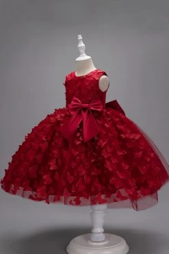 Champagne Princesse Papillon Tulle Robe De Fille Avec Nœud -Zapaka CGLLY30704 20Red 20 1